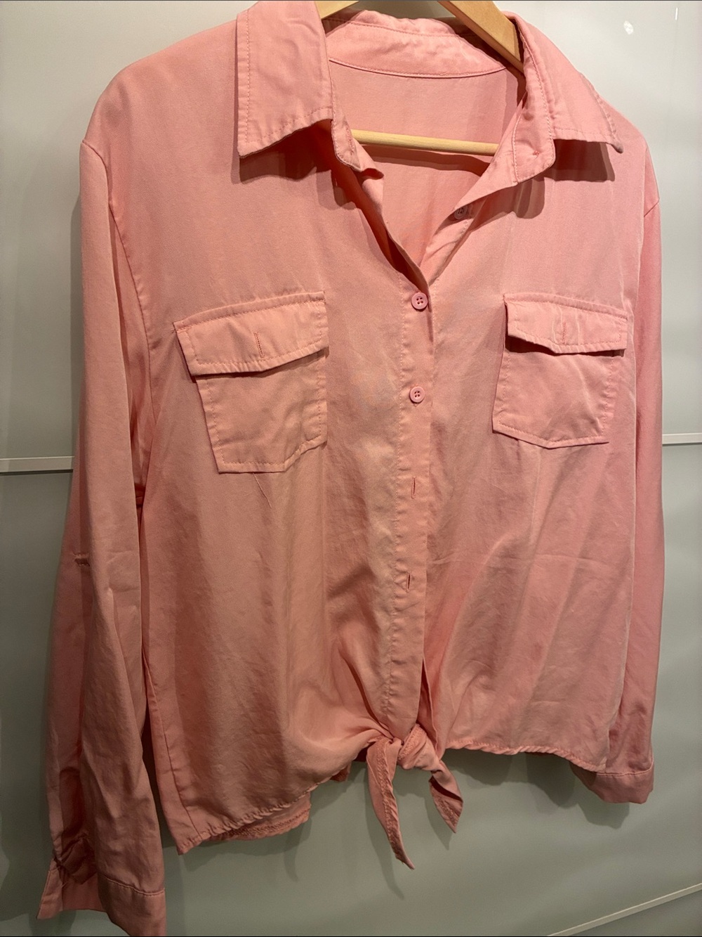 Women's Pink Tie-Front Button-Up Shirt